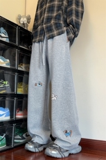 重磅360g曼巴棉港风小狗英文刺绣大码弯刀裤男K24037特P50控98，男装休闲裤，电商A001-1