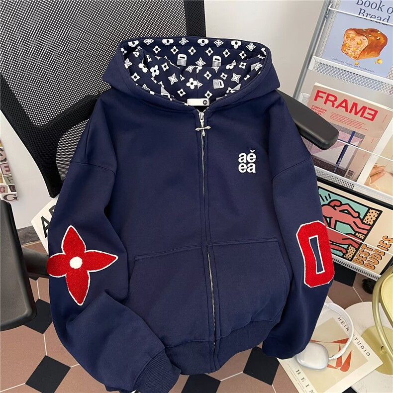 毛巾绣连帽卫衣外套女春秋款新款oversize开衫夹克潮WY8062P60,男装夹克,星座1013-5