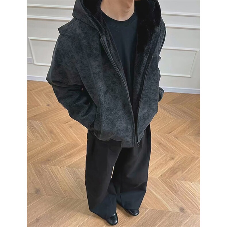 现货高品质美式冬季重磅座山雕大毛毛领pu皮棉衣男女加厚外套,男装皮衣,电商A486-1