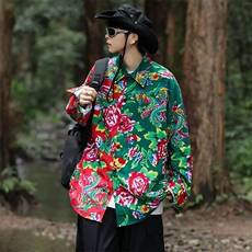 PC203秋装休闲东北大花拼接长袖衬衫外套男女宽松寸衣汉服演出服，男装衬衫，星座115A(原星座507）