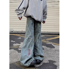 街头小众刺绣拼接重工复古做旧微喇牛仔裤拖地阔腿长裤N1189，男装牛仔裤，星座1116A（原606A-3）