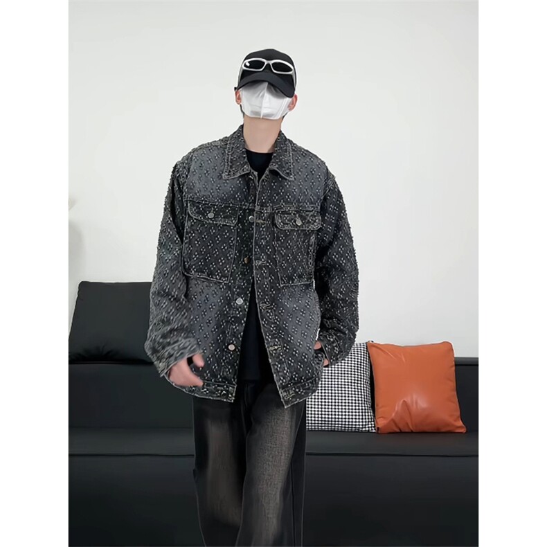 潮流做旧磨毛大码男女拼色牛仔外套夹克J8813-P65【特价】,男装工装外套,电商A007