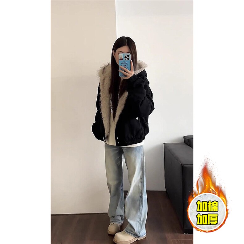 现货高品质美式高街冬季重磅硬挺短款座山雕毛领棉衣男女加厚外套,男装棉衣,电商A486