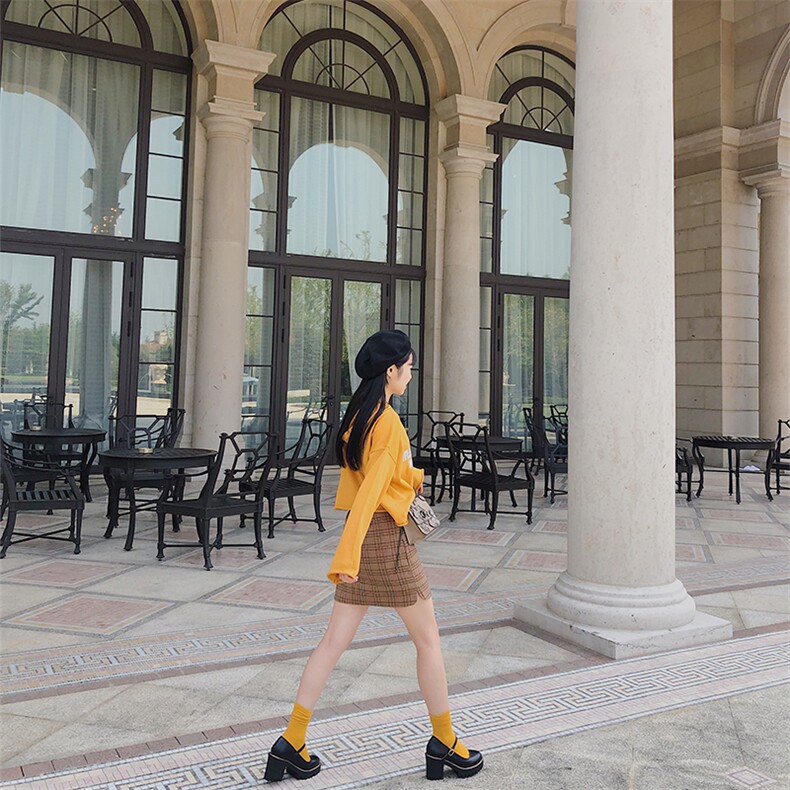 格子a裙半身裙女春秋2021新款高腰经典韩版显瘦小个子包臀短裙,女装半身裙,潮品会