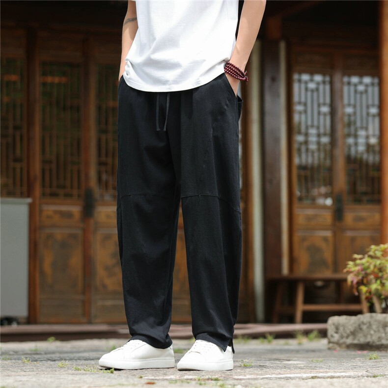 2025夏装新款汉服唐装风冰丝棉麻休闲裤A057-K381-P45,男装民族服装,电商A057B