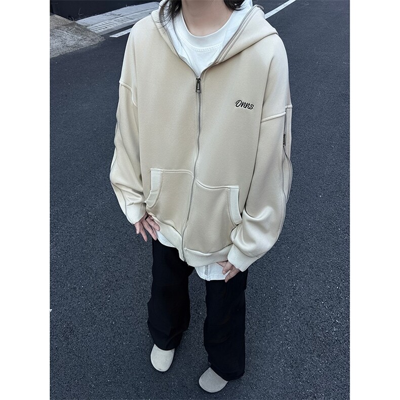 美式潮牌高街连帽开衫卫衣男款春秋季宽松休闲情侣小众全拉链外套,女装短外套,四季星座505