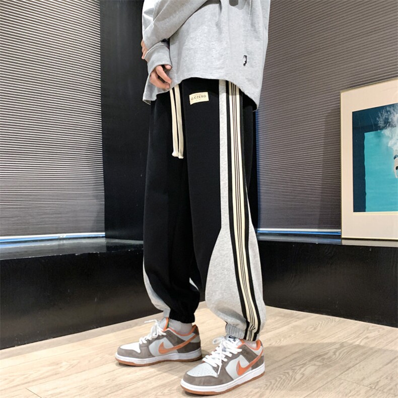 上新青少年纯棉休闲裤潮牌拼色运动裤子XZ301b-2-CK652特P43,男装休闲裤,星座301B-2（原A443-1）
