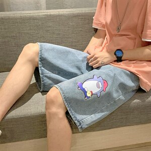 现货男装夏款印花直筒宽松牛仔短裤D201-DM29-P45图片