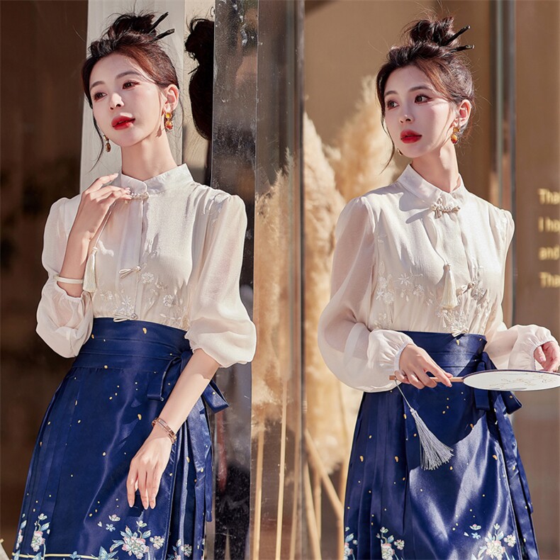 新中式国风刺绣女2025年春季新款气质优雅中式，女装衬衫，采品优优