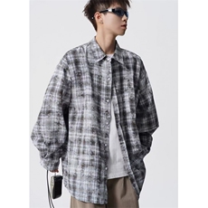 设计感扎染美式街头格子衬衫外套男女宽松防晒长袖衬衣C9020，男装防晒衣，星座1116A（原606A-3）