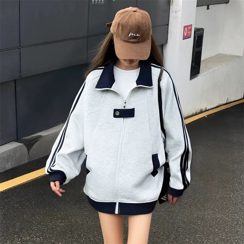 抖音得物品质秋冬美式高街重磅结构拼接织带翻领卫衣夹克外套W113,男装夹克,电商A486-1