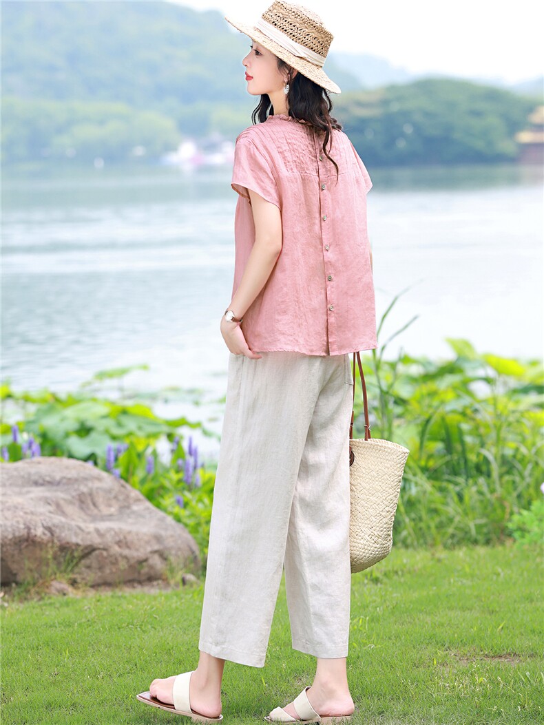 棉麻套装女2026夏季新款中年妈妈洋气减龄苎麻衬衫休闲两件套,女装套装/套裙,独衣靓