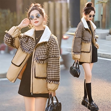 短款羽绒服女2024冬季新款高级感超好看拼接格子保暖白鸭绒厚外套，女装羽绒服，半夏