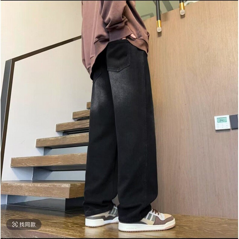 春季男士牛仔裤松紧腰宽松直筒橡筋裤潮牌高街港K113-P36,男装牛仔裤,星座1006