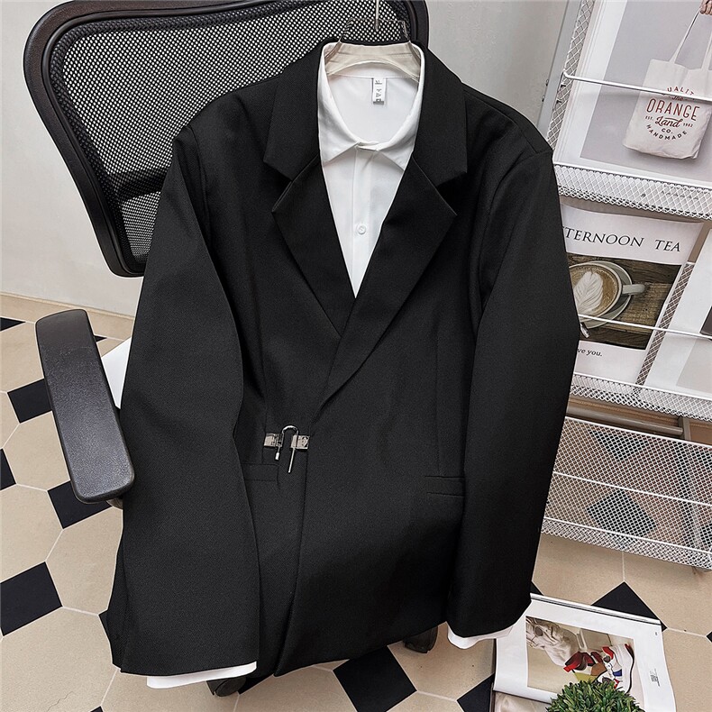 中性风金属装饰西服女外套女港风平铺西服男外套男XF7811P85控105图片