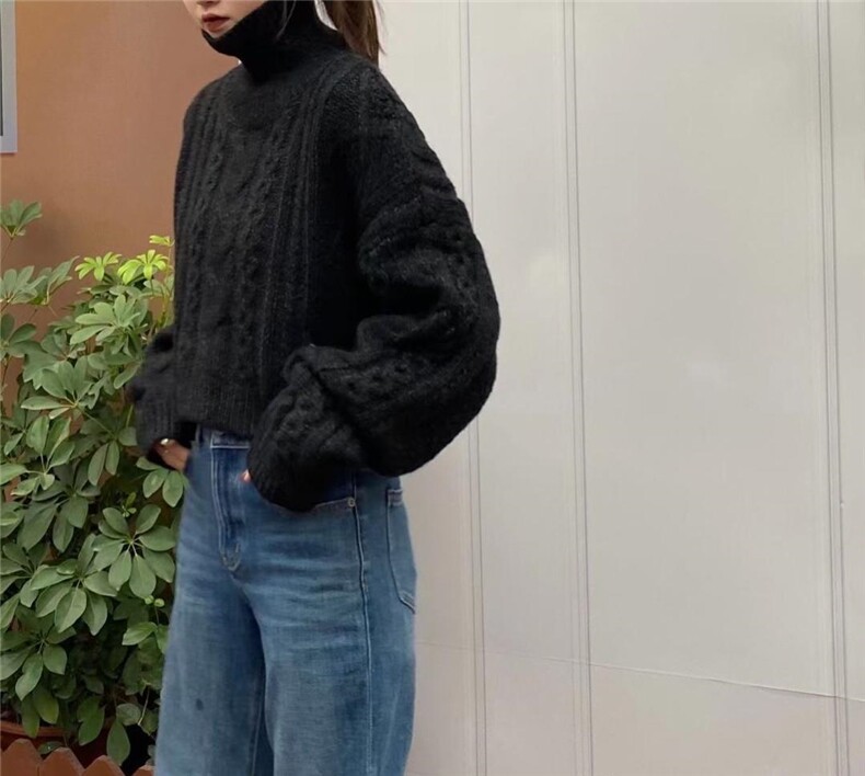 短款高领毛衣羊毛，女装针织衫/毛衣，SMOOTH