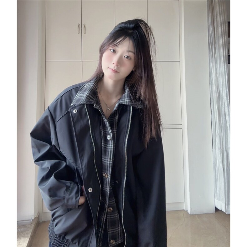 2025年春款时尚翻领假两件外套格子拼接夹克上衣XZ212-QJK630-P70,男装夹克,星座212