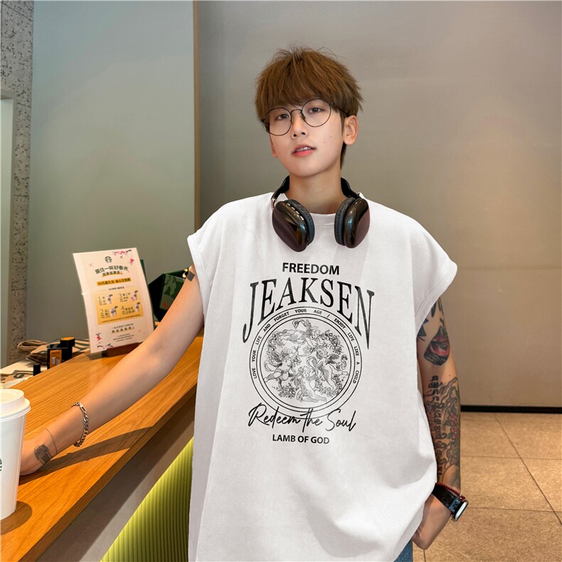 抖音得物高街美式字母潮流印花坎背心肩短袖BXJP272-特批19控38图片