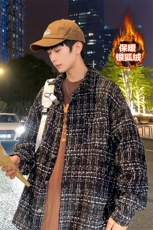 冬款oversize加绒加厚夹克男千鸟格翻领长袖外套J25025J加绒-P80，男装夹克，电商A001-1