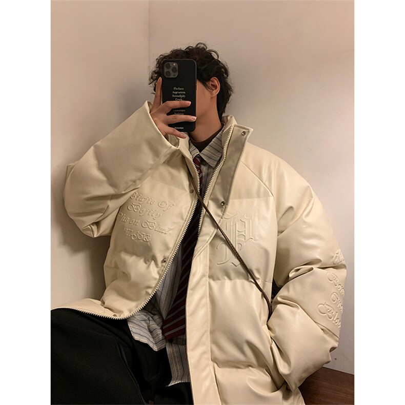 冬款字母肌理压花立领棉衣boy美式盐系加厚保暖棉服A071-589-P115图片