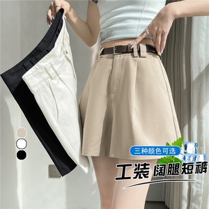 棉麻工装短裤女夏季薄款高腰韩版宽松休闲阔腿裤小个子时尚热裤潮图片