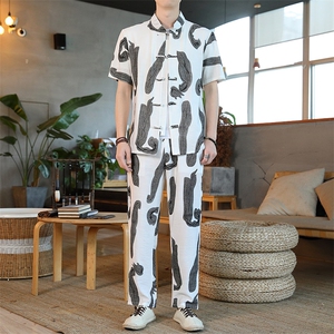 男士夏季风汉服棉麻透气舒适复古开衫唐装两件套 HO6929-P65图片