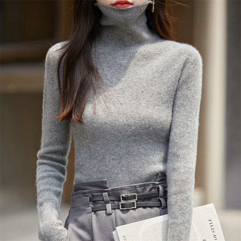 时尚修身堆堆领女士衫优雅百搭舒适保暖,女装羊绒衫,昭美羊绒