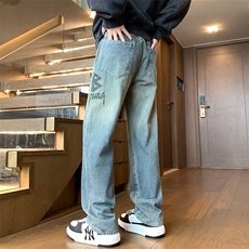 秋冬美式复古水洗印花高街微喇牛仔裤A158-NZK069-P48，男装牛仔裤，电商A158