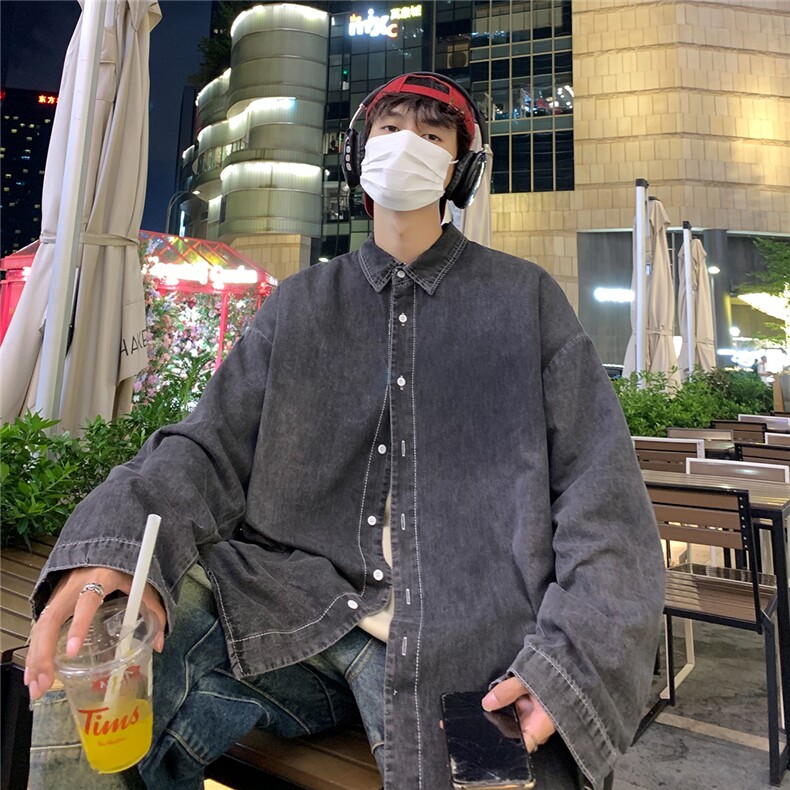 港风夜景秋款水洗牛仔衬衫A247-S100P45控68,男装衬衫,电商A247