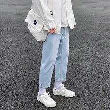 牛仔裤小直筒韩版潮流休闲长裤子男生小脚微弹九分裤秋季k931-P35图片