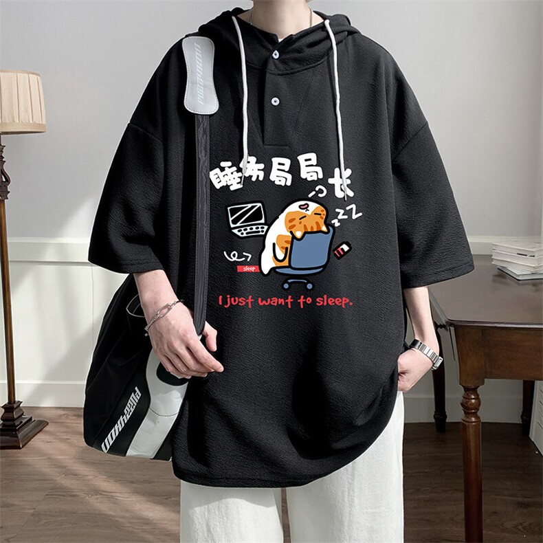 LD54447-P45NASA连帽短袖t恤男大码胖子带帽五分袖中袖,男装T恤,电商A040