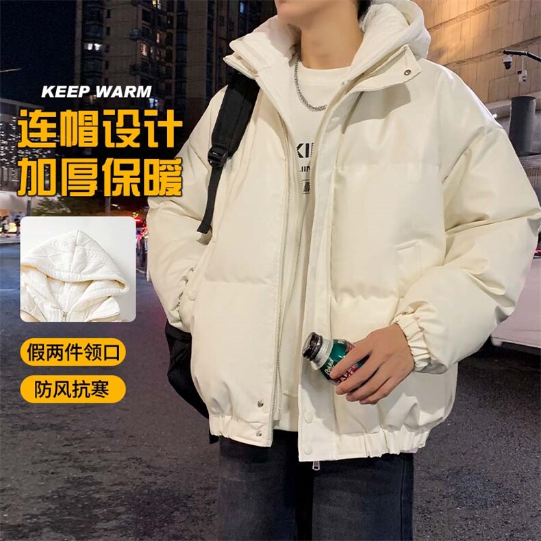 现货 假两件pu皮衣棉服外套男冬季新款加厚美式高街棉衣M106-P120图片
