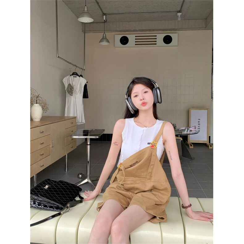 X349-P60 背带短裤夏季美式复古小个子多巴胺穿搭连体裤子图片