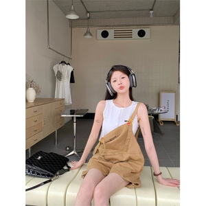 X349-P60 背带短裤夏季美式复古小个子多巴胺穿搭连体裤子图片