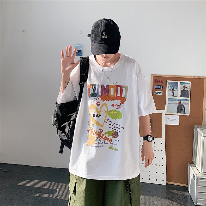 图案已注册港风休闲情侣潮大码风短袖T恤男DT775P25控,男装T恤,星座227-7