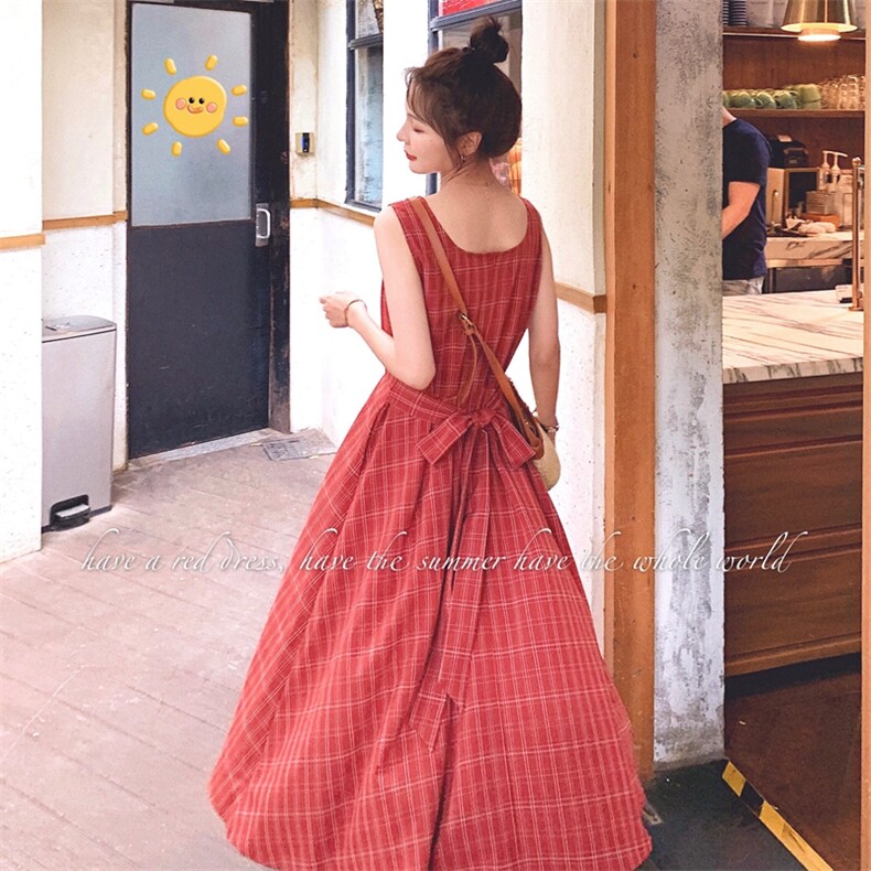 大货已出20夏爆版前后系带复古格子连衣裙119-Q2026-P85K138,女装连衣裙,叁秋一裳