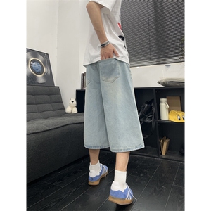 B221 美式ins高街宽松直筒破洞七分牛仔裤短裤 LK25532-特P40控68图片