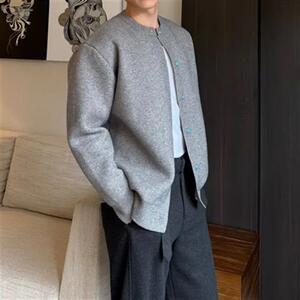 网图M2801-特P60绿松石 无领针织衫男女同毛衣开衫外套图片