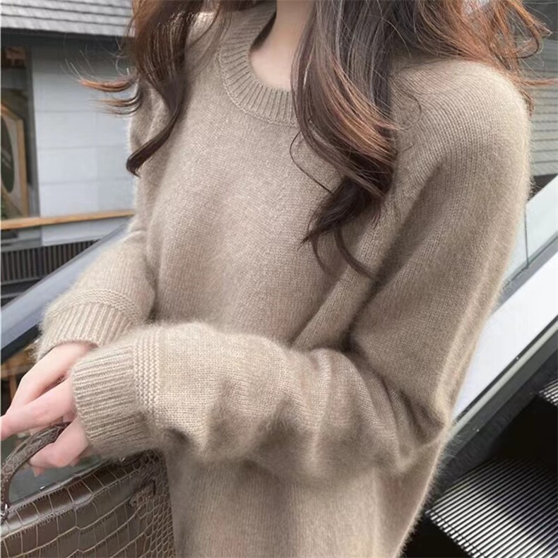 温柔甜美风针织衫女圆领宽松减龄软糯毛衣时尚气质针织衫,针织衫/毛衣,半城羊绒