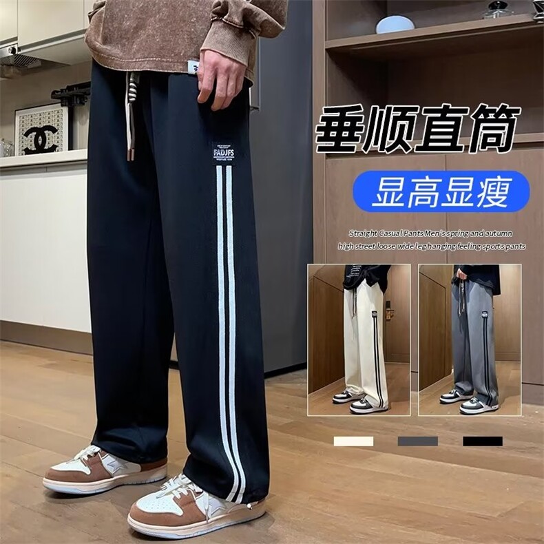 高品质春款男卫裤贴标条纹抽绳束脚长裤M-5XL K016 P55图片