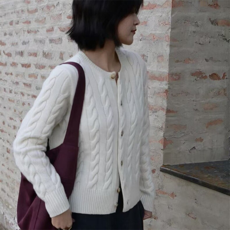 女士开衫2025年秋季单排扣长袖,针织衫/毛衣,泰沅羊绒