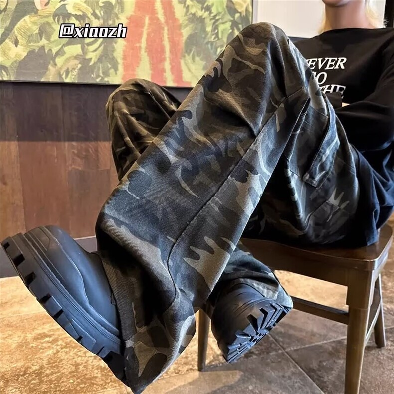 迷彩裤男新款潮牌水洗直筒工装裤子宽松休闲阔腿长裤MKA119P52,男装工装外套,星座1013-5
