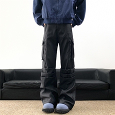 工装休闲裤男士韩版潮流高街褶皱大口袋2025冬季ins长裤K5938-P64，男装休闲裤，星座412-2