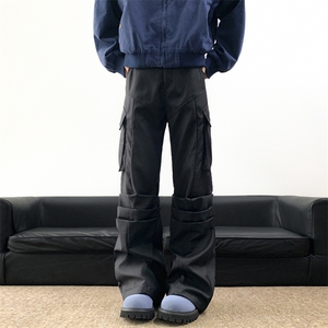 工装休闲裤男士韩版潮流高街褶皱大口袋2025冬季ins长裤K5938-P64图片