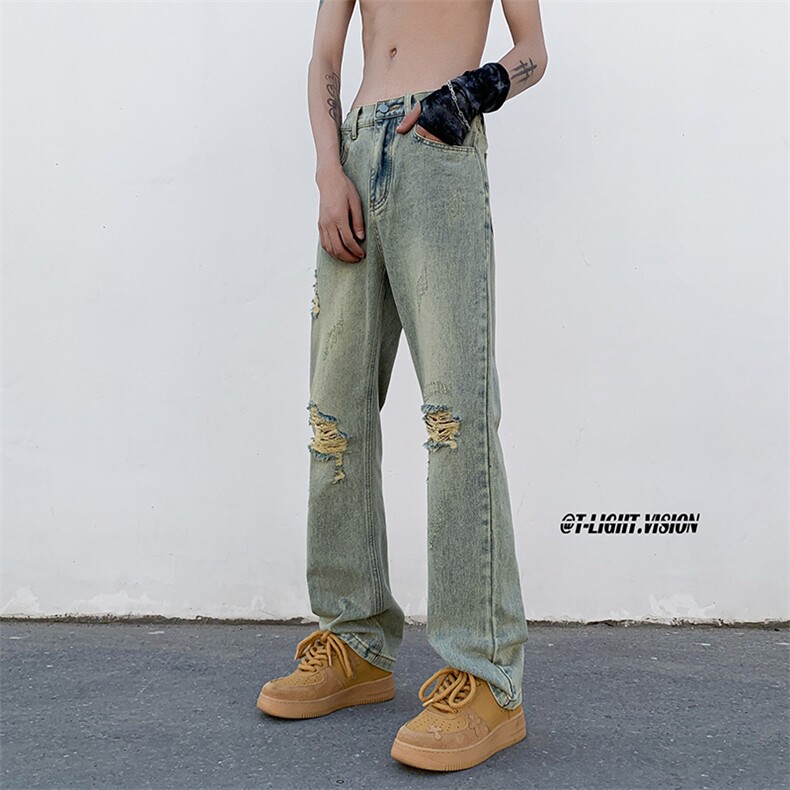 B221美式ins高街暗黑小众修身小脚破洞牛仔裤LK23065-P60控78,男装牛仔裤,电商B221