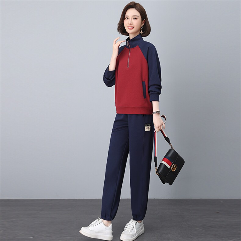 2025年春季时尚休闲撞色插兜拼色套装,女装套装/套裙,依恋蒂丝
