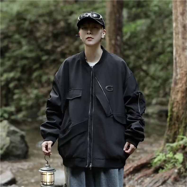 棒球服男春秋美式高街飞行员夹克高级感帅宽松工装夹克W5246-P61,男装夹克,星座412