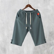 复古盘扣休闲短裤男式古风男短裤七分裤潮流男式裤子，男装休闲裤，星座1115-1