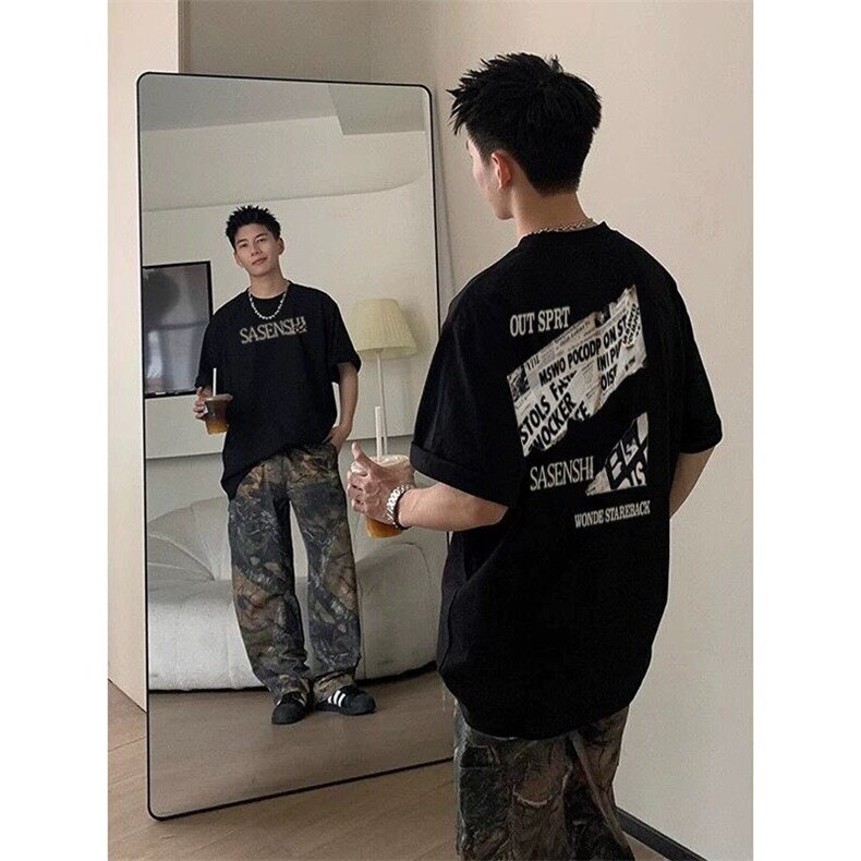美式高街字母印花短袖男夏季美式小领口重磅t恤高级感痞帅五分袖,男装T恤,星座809A(原222-1)
