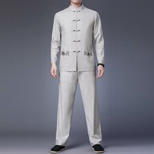 中式休闲外套两件套古风盘扣唐装男套装风春季对襟立领中山装,男装民族服装,电商B212（原钱塘6029）